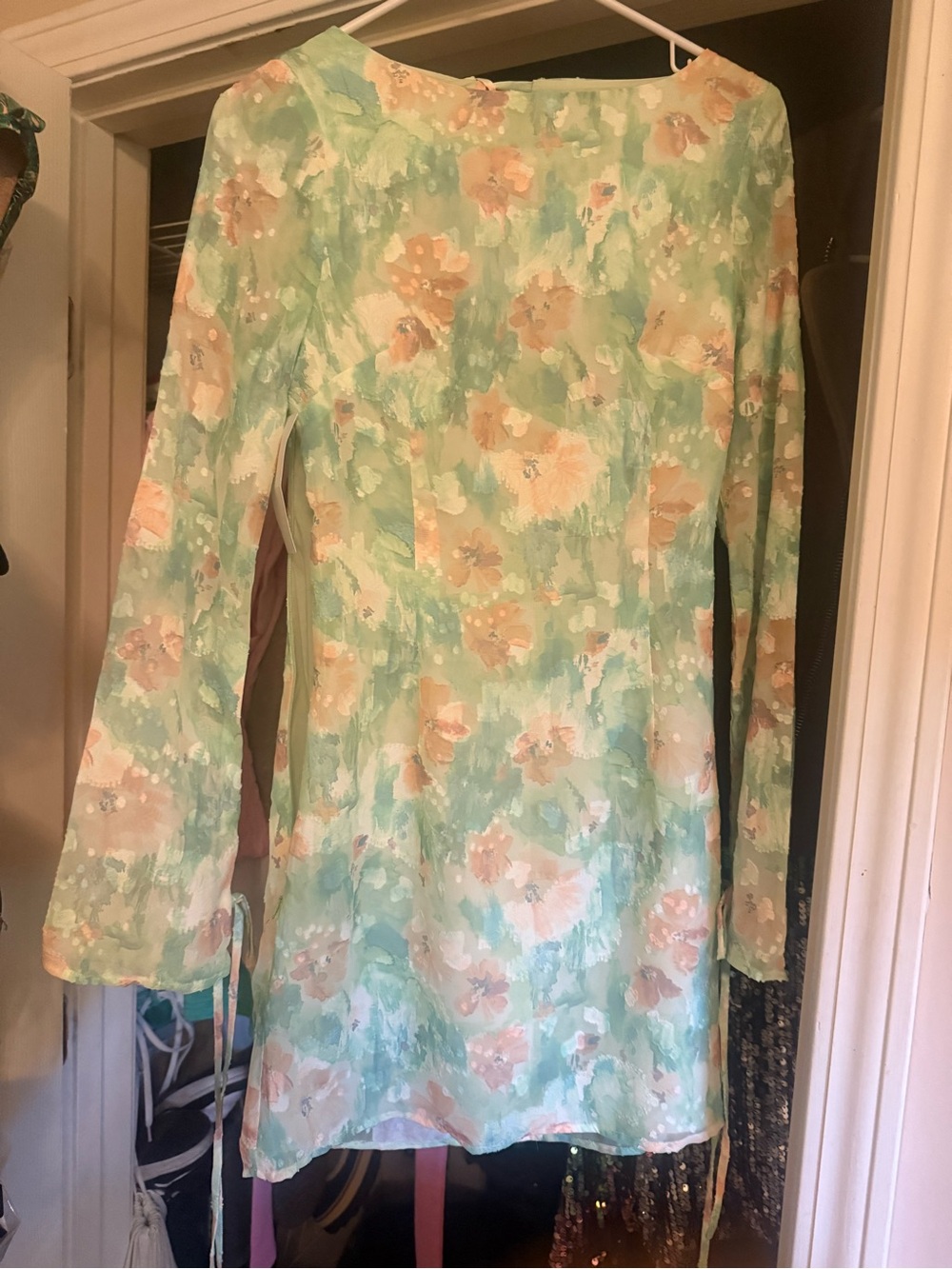 Free People floral Pastel Long Sleeve Shift Dress - Mint & Peach